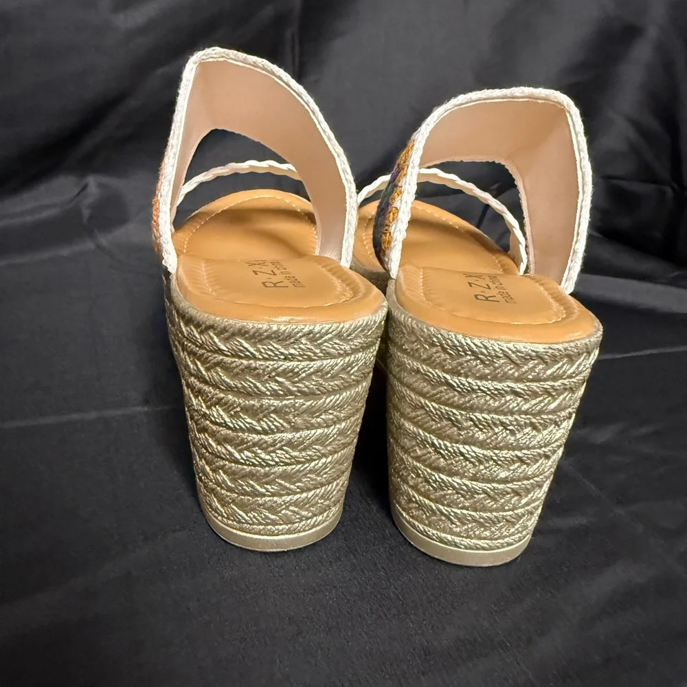 Never worn White Platform Wedge Sandals with Multicolor Crochet Accent - Picture 4 of 4